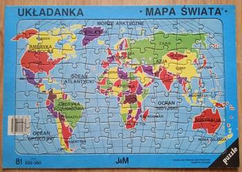 Puzzle Mapa Świata ok 33-letnie na tekturowej podstawie 81 c