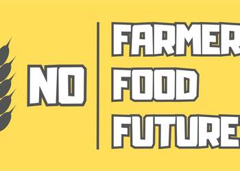 Naklejka napis NO FARMERS FOOD FUTURE na zółtym tle 200x100mm