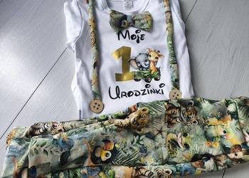 Komplet na roczek pierwsze urodziny safari Moje 1 chłopiec mstylroczek.pl