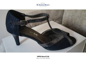 granatowe, eleganckie, skórzane buty damskie w rozmiarze 38