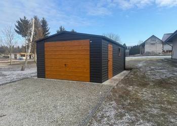 Garaż Blaszany 4x7  czarny złoty dąb profil poziom obróbka brama do góry