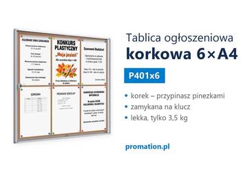 Tablica ogłoszeniowa korkowa 6×A4 do szkoły, świetlicy i biura P401x6