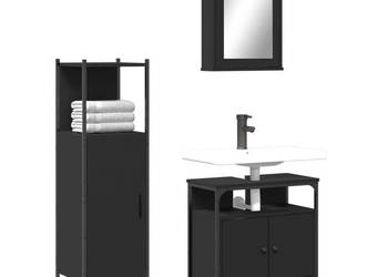 3-cz zestaw mebli łazienkowych czarny materiał drewnopochodny WM-3214815