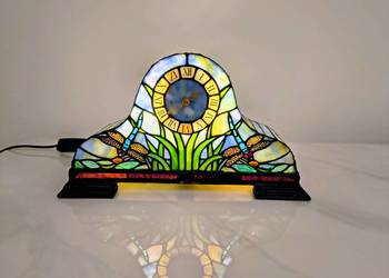 Tiffany lampa witrażowa stołowa nocna biurowa zegar "ważki"