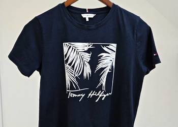 Granatowa bluzka koszulka t-shirt z białym nadrukiem