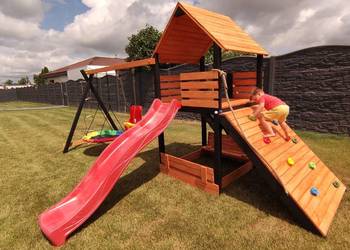 Drewniany plac zabaw, domek, wspinaczka, montaż GRATIS