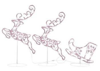 Świąteczne renifery z saniami, akryl, 260x21x87 cm, ciepła biel（328509）