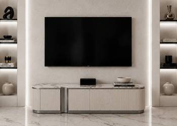 Komoda RTV złota Nutris Glamour Premium 200x40x50 w kolorze niklowym