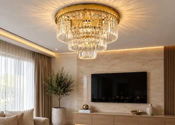 Plafon glamour kryształowy złoty żyrandol przysufitowy nowoczesny 50cm