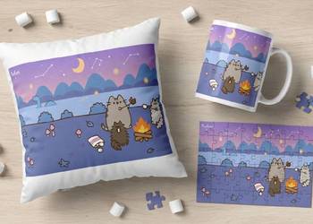 Pusheen prezent dla niej dla dziecka zestaw Poduszka puzzle kubek kawaii