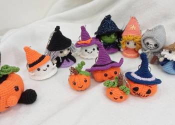 Halloweenowa kolekcja wykonana na szydełku, breloki, zawieszki, ozdoby