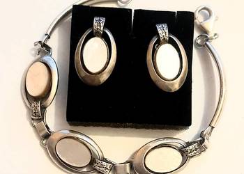 Srebrny komplet z macicą perłową, bransoletka i kolczyki