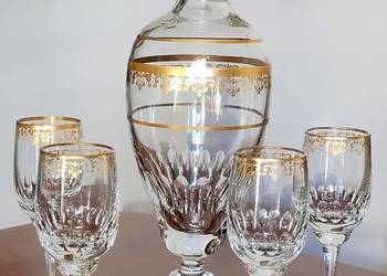 Luksusowy zestaw kryształowy karafka i 4 kieliszki huta Theresienthal ręczn