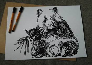 Rysunek: panda, cienkopis - blok tech. A3, 250 g/m2