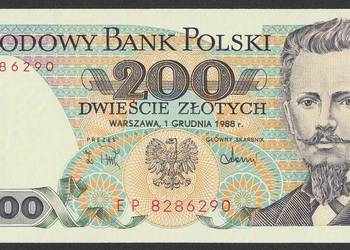 POLSKA 200 ZŁOTYCH 1988 - JAROSŁAW DĄBROWSKI - STAN BANKOWY UNC