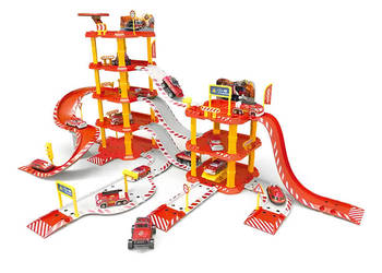 Duży garaż samochodowy straż pożarna 4 poziomy stacja benzynowa 100 elemen…