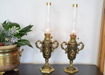 śliczna cynowa LAMPA NAFTOWA b. stara amfora