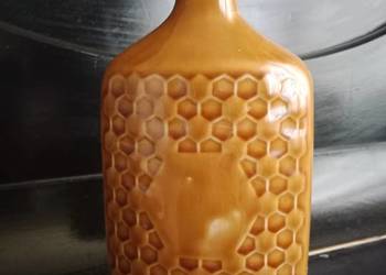 Stylowa karafka ceramiczna na miód – wzór „Plaster Miodu”  Vintage PRL