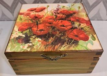 Szkatułka pudełko drewniane maki decoupage
