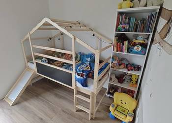 Łóżko dziecięce 90 x 200 cm Łóżko piętrowe Zjeżdżalnia Lite drewno