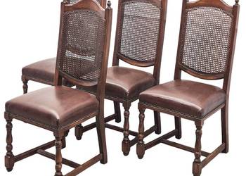 Zestaw krzeseł tapicerowanych DĘBOWYCH skórzana tapicerka BRĄZ 4 szt. 80.