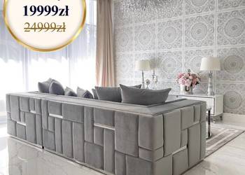 Narożnik EMPORIO Szary Welwet – Luksusowy Nowoczesny Srebrne Nogi Glamour
