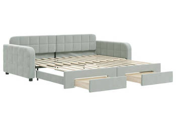 Sofa rozsuwana z szufladami jasnoszara aksamit 100x200 cm WM-3196984