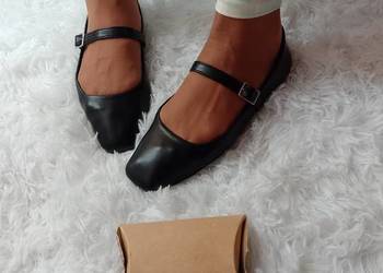 (37/38) ASOS Design) Czarne baleriny wieczorowe z zapięciem z Londynu, NOWE
