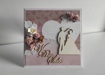 Kartka ręcznie robiona na ślub w pudełeczku handmade