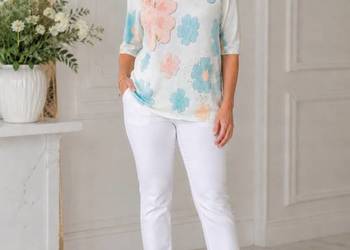Bluzka damska sweterkowa kwiaty oversize lekka wiskoza biust 110 cm XL XXL