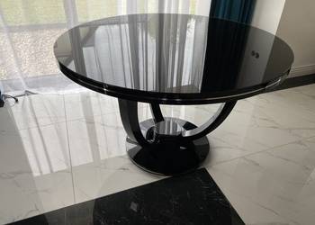 Stoł okrągły czarny połysk szkło