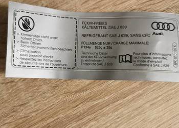 ORYGINALNA Naklejka Na Maskę Czynnik R134a Audi A3/TT OE