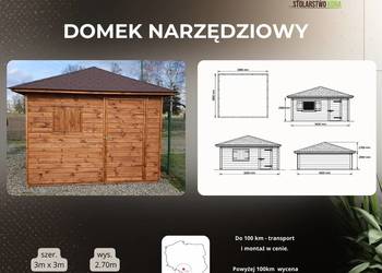 Domek narzędziowy 3x3m. Drewno, malowany, pokryty gontem. Cena z montażem.
