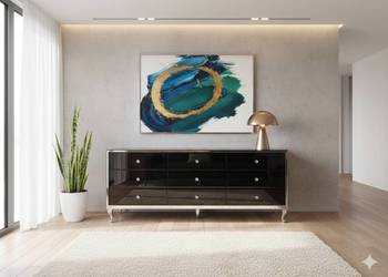 Ekskluzywna Komoda Szklana 170 cm –  Czarny Mirror & Glamour