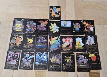 Czarne karty z Pokemonami, 22 sztuki, Charizard, Pikachu