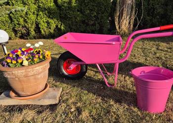 Taczki metalowe dla dzieci Retro różowa taczka 35L+kółko pompowane