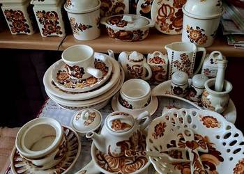 Vintage komplet ceramiki ZF Koło + ręcznie malowane elementy Włocławek – un