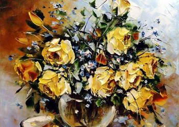 Kowalik - Róże III - 50x40cm Obraz Olejny Kwiaty Bukiet