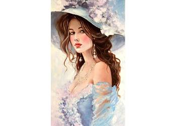 Kowalik - Dziewczyna w błękitach - 120x60cm Obraz Olejny Akt Kobieta