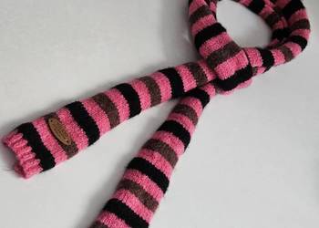 Szalik Handmade z wełną w paski – Róż, Brąz i Czerń – Wool Blend