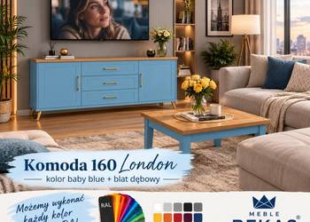 Komoda LONDYN 160` Niebieska Baby Blue + Naturalny BLAT BEKAS Producent