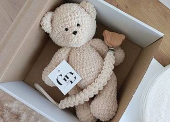 Zestaw handmade miś zawieszka do smoczka