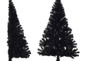 vidaXL Sztuczna choinka połówka ze stojakiem, czarna（SKU:344676）