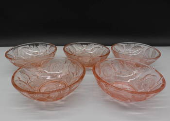 Komplet 5 miseczek deserowych – Różowe szkło