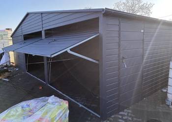 Garaż 9x6 Antracyt/Poziomy panel blachy/ konstrukcja profile ocynkowane