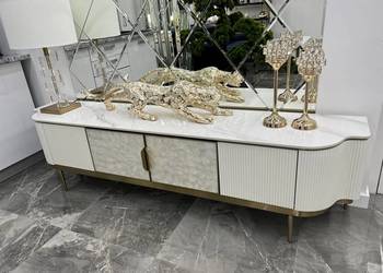 Komoda RTV kremowo - złota Champion Glamour Premium z muszelkami 200x40x52 Komoda RTV kremowo - złota Champion Glamour Premium z muszelkami 200x40x52