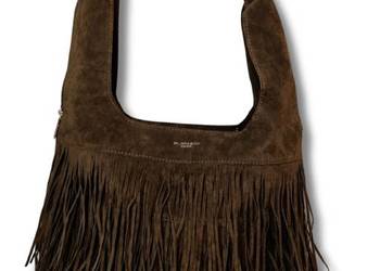 Czekoladowa torebka zamszowa hobo frędzle pojemny worek