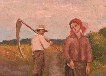 Józef Chełmoński - Pejzaż Polskiej Wsi - Chłop z Kosą - Polski Obraz Olejny