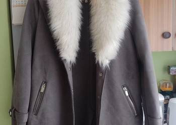 (40/L) RIVER ISLAND/ Płaszcz z futrzanym kołnierzem z Londynu, kożuch