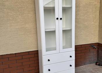 Witryna drewniana szafka przeszklona biała komoda kredens regał biblioteka
